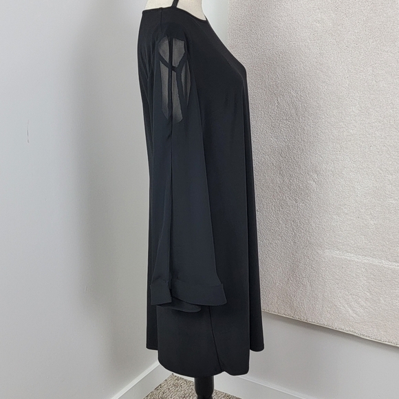 MSK Black Long Sheer Spit Sleeve Cocktail Special Occasion Shift Dress Sz L NEW - Picture 3 of 12